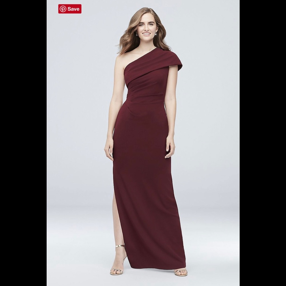 Davids Bridal ruched 1shoulder stretch crepe dress